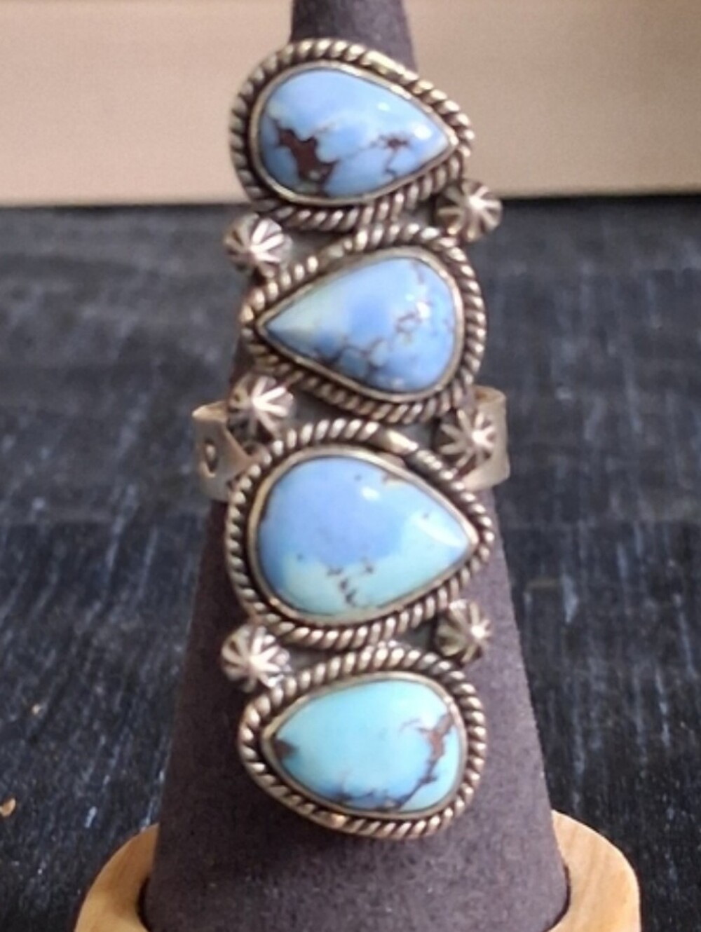 This stunning Sterling Silver Turquoise Teardrop Stack Ring - Blue Ajustable 7+
